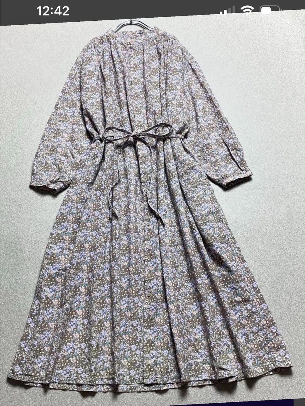 Floral Long Sleeve Midi Dress in Taupe Blue